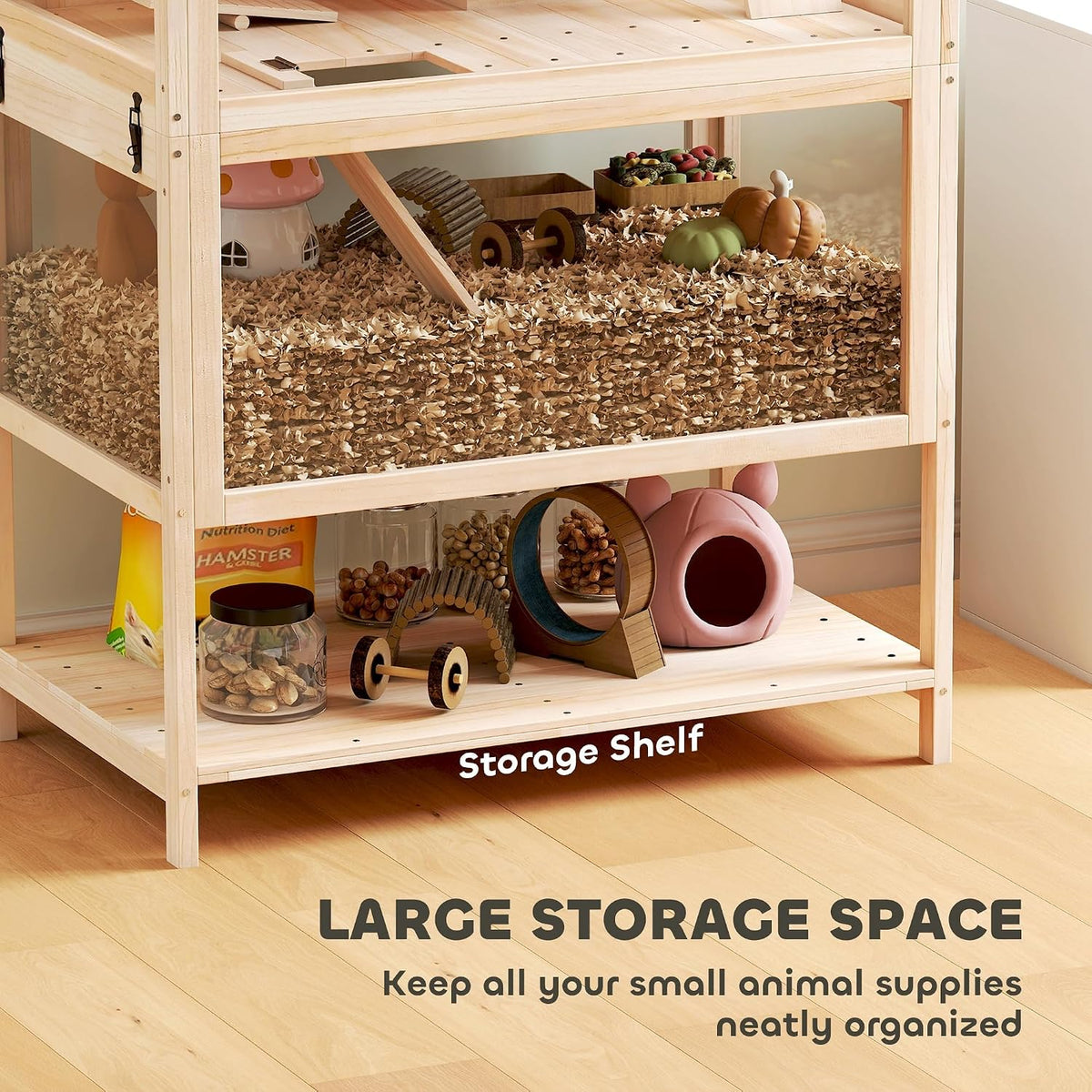 Wooden Hamster Cage with Storage Shelf for Dwarf, 31.5" x 21" x 46"