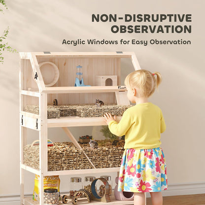 Wooden Hamster Cage with Storage Shelf for Dwarf, 31.5" x 21" x 46"