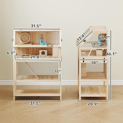 Wooden Hamster Cage with Storage Shelf for Dwarf, 31.5" x 21" x 46"