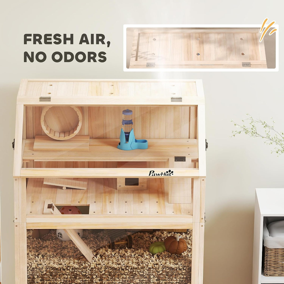 Wooden Hamster Cage with Storage Shelf for Dwarf, 31.5" x 21" x 46"