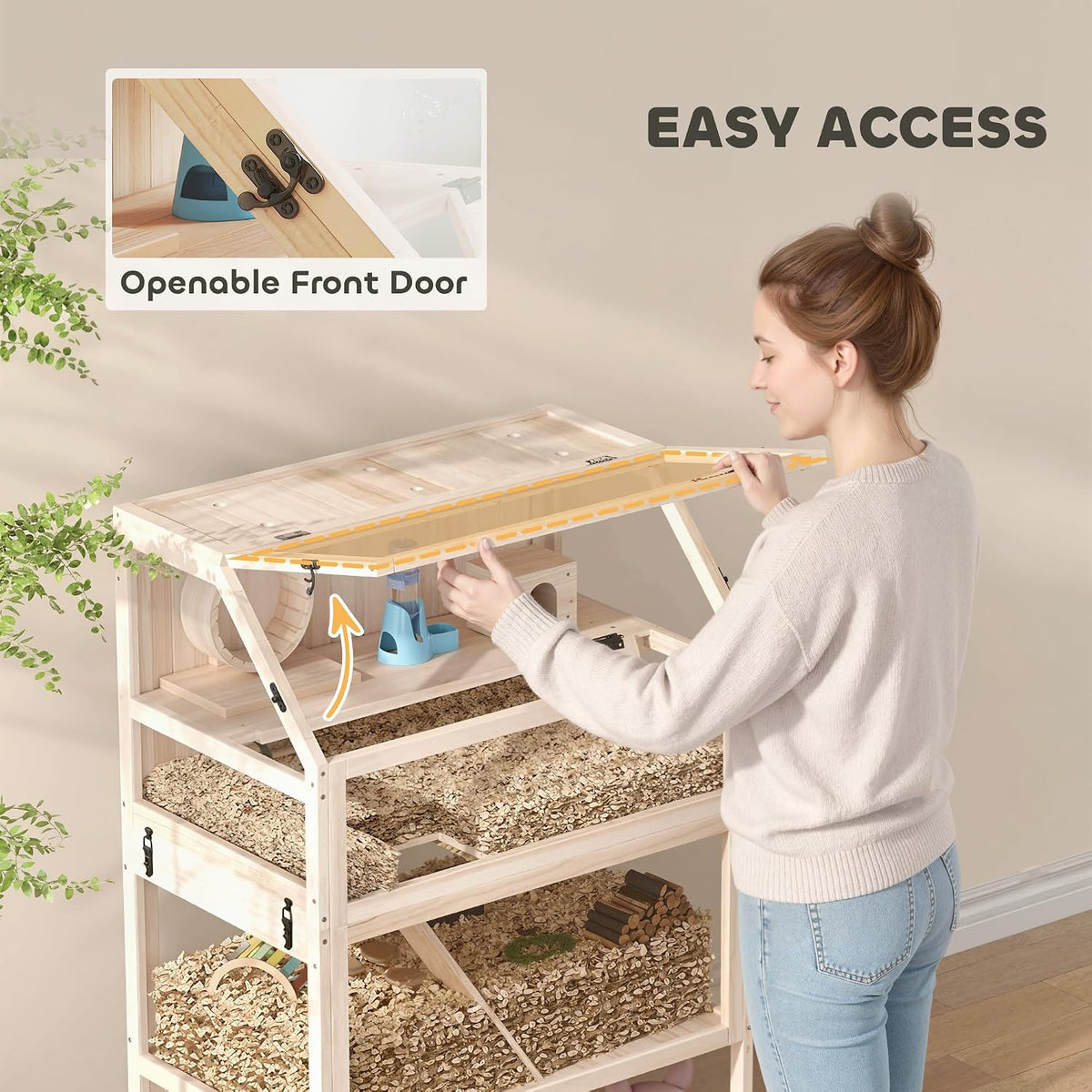 Wooden Hamster Cage with Storage Shelf for Dwarf, 31.5" x 21" x 46"