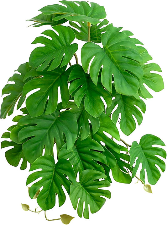 Reptile Plants, Terrarium Hanging Plant Vines, Artificial Leaves with Suction Cup, Bearded Dragon Tank Accessories for Gecko Lizard Snake Frog Tortoise Decorations - Alocasia Velvet