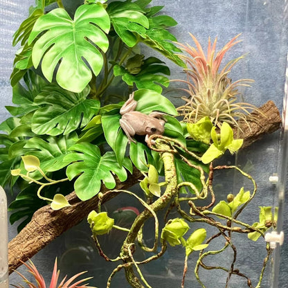 Reptile Plants, Terrarium Hanging Plant Vines, Artificial Leaves with Suction Cup, Bearded Dragon Tank Accessories for Gecko Lizard Snake Frog Tortoise Decorations - Alocasia Velvet