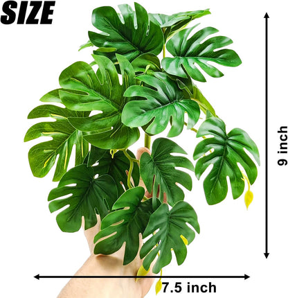 Reptile Plants, Terrarium Hanging Plant Vines, Artificial Leaves with Suction Cup, Bearded Dragon Tank Accessories for Gecko Lizard Snake Frog Tortoise Decorations - Alocasia Velvet