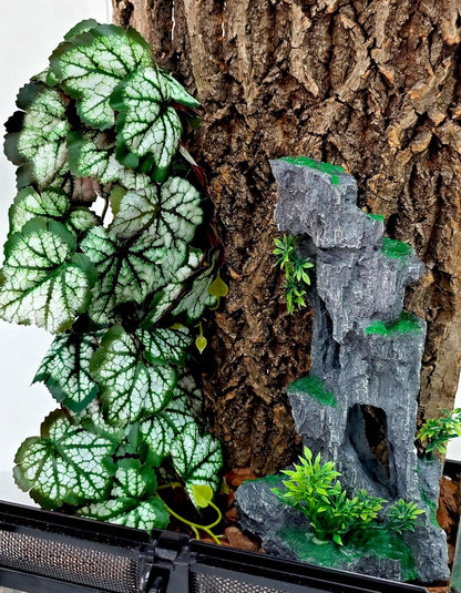 Reptile Plants, Terrarium Hanging Plant Vines, Artificial Leaves with Suction Cup, Bearded Dragon Tank Accessories for Gecko Lizard Snake Frog Tortoise Decorations - Alocasia Velvet
