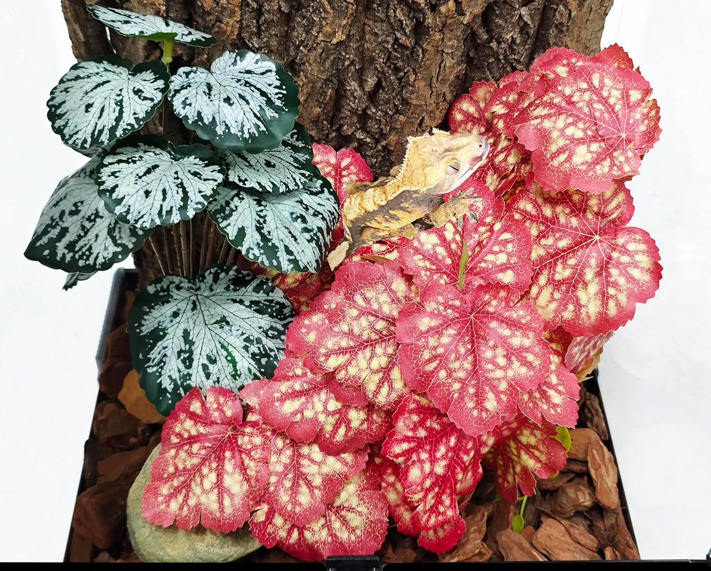 Reptile Plants, Terrarium Hanging Plant Vines, Artificial Leaves with Suction Cup, Bearded Dragon Tank Accessories for Gecko Lizard Snake Frog Tortoise Decorations - Alocasia Velvet