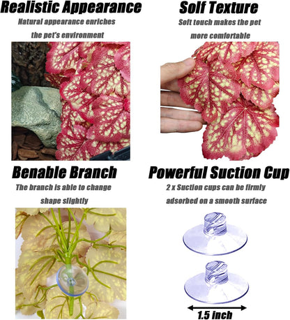 Reptile Plants, Terrarium Hanging Plant Vines, Artificial Leaves with Suction Cup, Bearded Dragon Tank Accessories for Gecko Lizard Snake Frog Tortoise Decorations - Alocasia Velvet