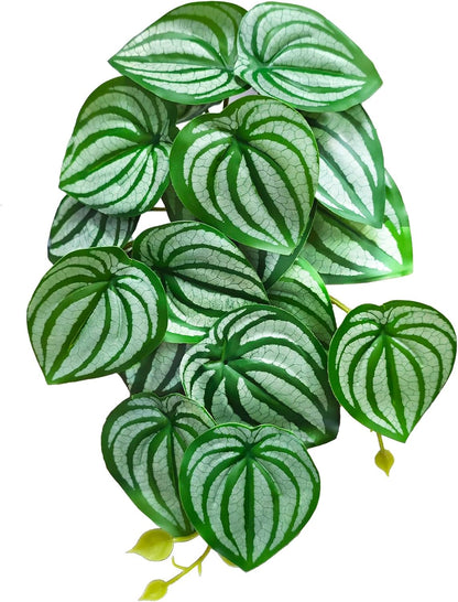 Reptile Plants, Terrarium Hanging Plant Vines, Artificial Leaves with Suction Cup, Bearded Dragon Tank Accessories for Gecko Lizard Snake Frog Tortoise Decorations - Alocasia Velvet