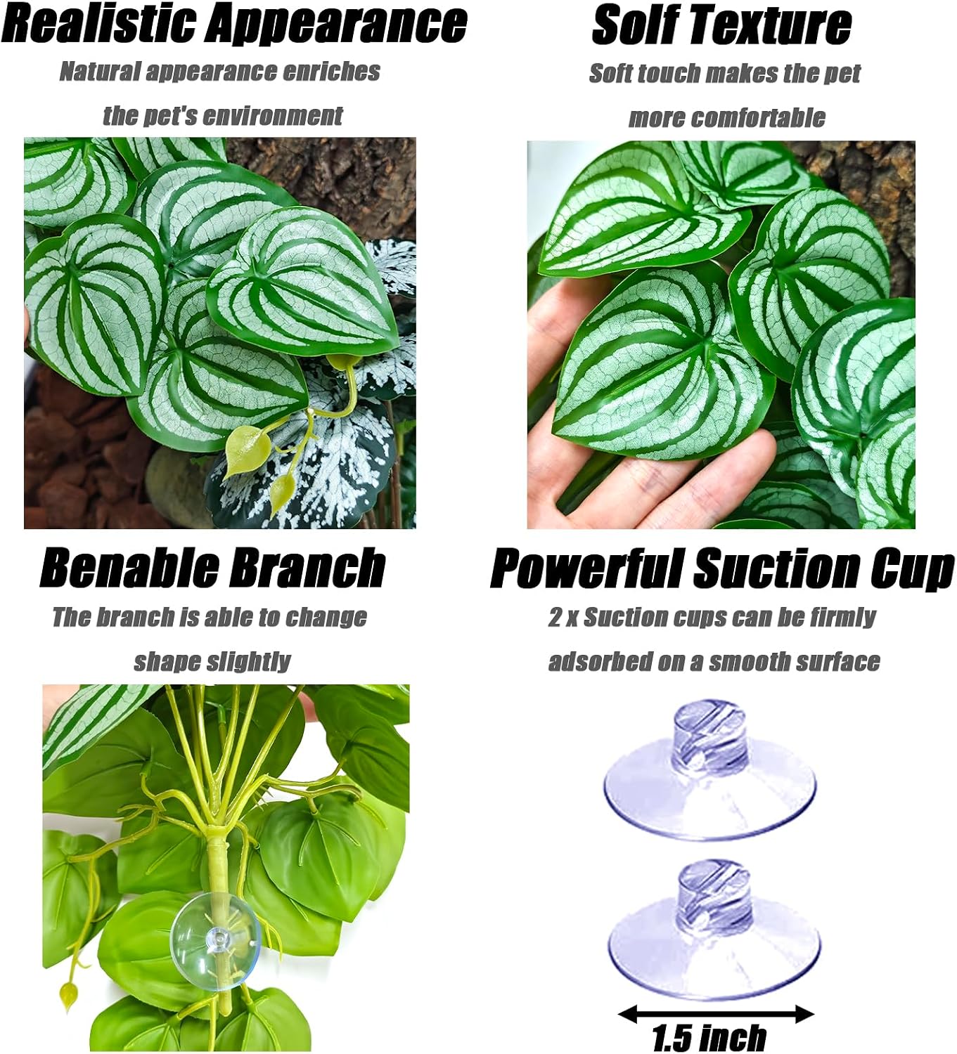 Reptile Plants, Terrarium Hanging Plant Vines, Artificial Leaves with Suction Cup, Bearded Dragon Tank Accessories for Gecko Lizard Snake Frog Tortoise Decorations - Alocasia Velvet