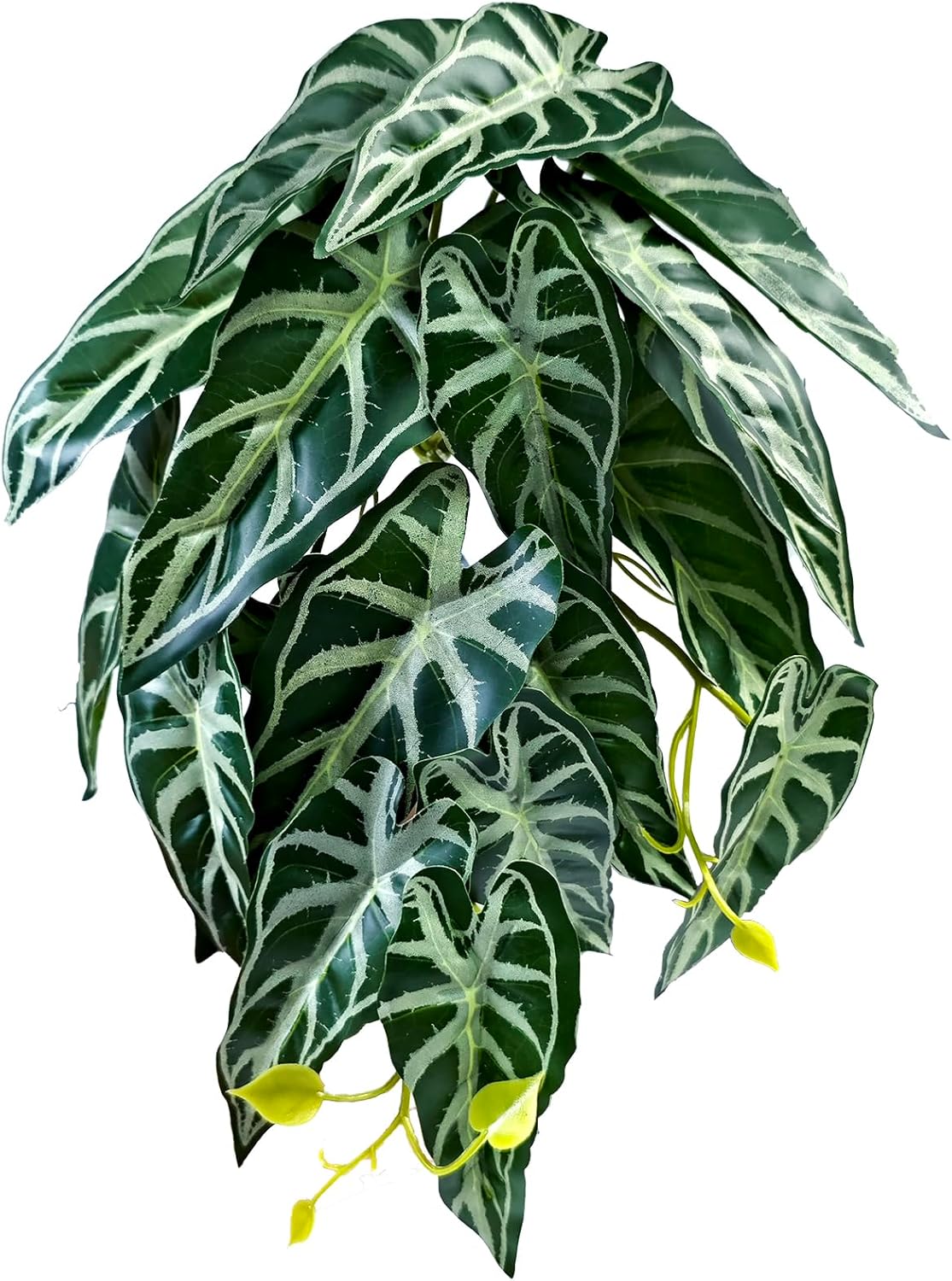 Reptile Plants, Terrarium Hanging Plant Vines, Artificial Leaves with Suction Cup, Bearded Dragon Tank Accessories for Gecko Lizard Snake Frog Tortoise Decorations - Alocasia Velvet