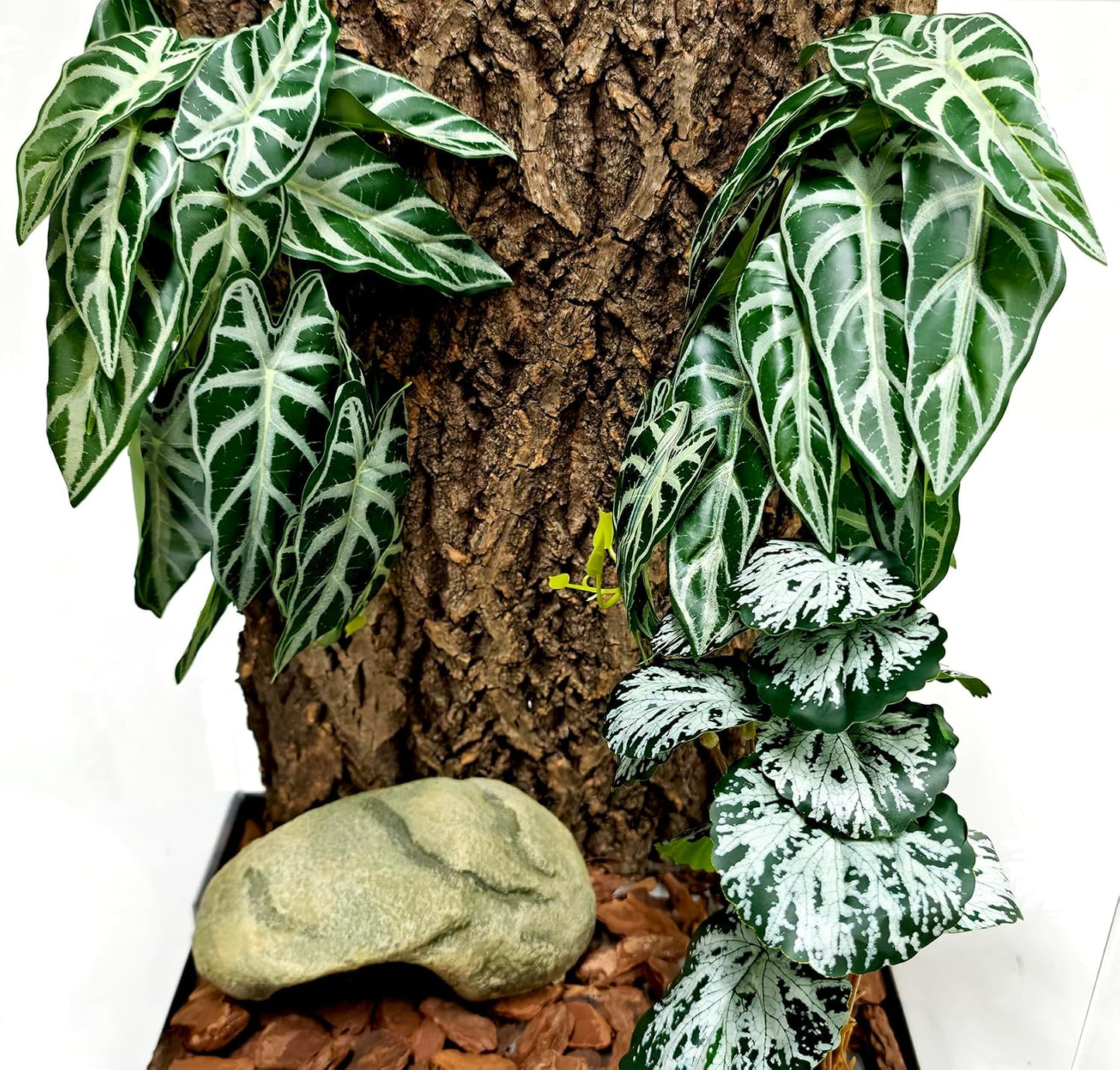 Reptile Plants, Terrarium Hanging Plant Vines, Artificial Leaves with Suction Cup, Bearded Dragon Tank Accessories for Gecko Lizard Snake Frog Tortoise Decorations - Alocasia Velvet