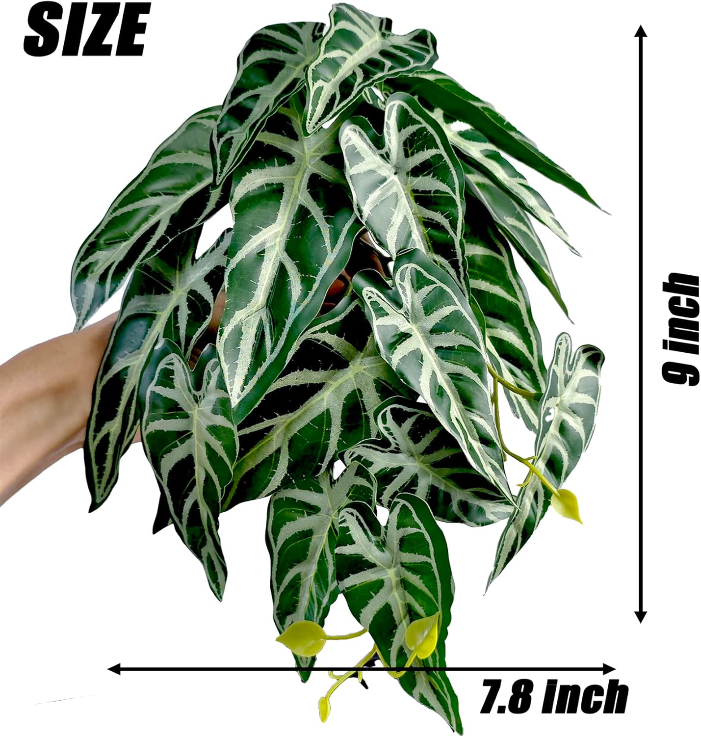 Reptile Plants, Terrarium Hanging Plant Vines, Artificial Leaves with Suction Cup, Bearded Dragon Tank Accessories for Gecko Lizard Snake Frog Tortoise Decorations - Alocasia Velvet