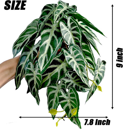 Reptile Plants, Terrarium Hanging Plant Vines, Artificial Leaves with Suction Cup, Bearded Dragon Tank Accessories for Gecko Lizard Snake Frog Tortoise Decorations - Alocasia Velvet