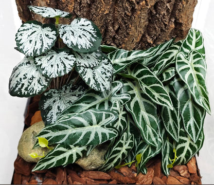 Reptile Plants, Terrarium Hanging Plant Vines, Artificial Leaves with Suction Cup, Bearded Dragon Tank Accessories for Gecko Lizard Snake Frog Tortoise Decorations - Alocasia Velvet
