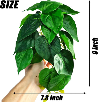 Reptile Plants, Terrarium Hanging Plant Vines, Artificial Leaves with Suction Cup, Bearded Dragon Tank Accessories for Gecko Lizard Snake Frog Tortoise Decorations - Alocasia Velvet