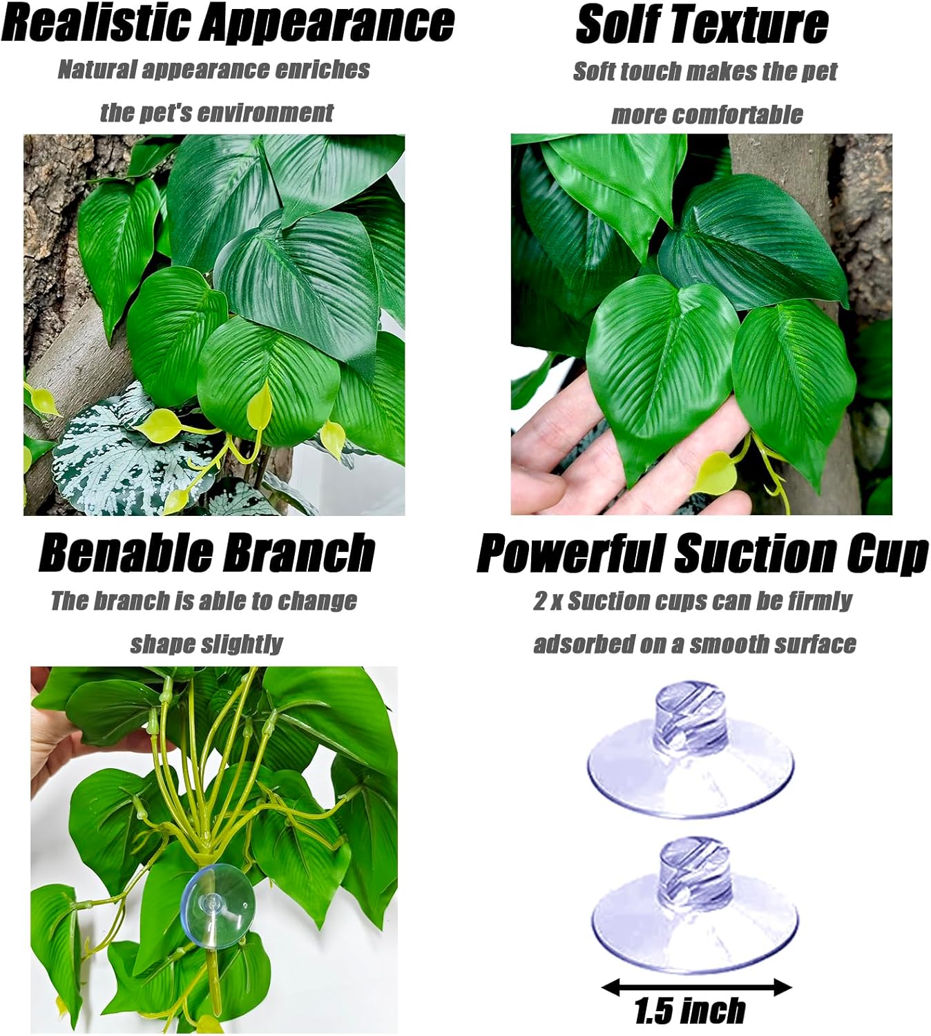 Reptile Plants, Terrarium Hanging Plant Vines, Artificial Leaves with Suction Cup, Bearded Dragon Tank Accessories for Gecko Lizard Snake Frog Tortoise Decorations - Alocasia Velvet