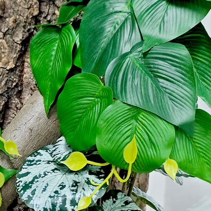 Reptile Plants, Terrarium Hanging Plant Vines, Artificial Leaves with Suction Cup, Bearded Dragon Tank Accessories for Gecko Lizard Snake Frog Tortoise Decorations - Alocasia Velvet