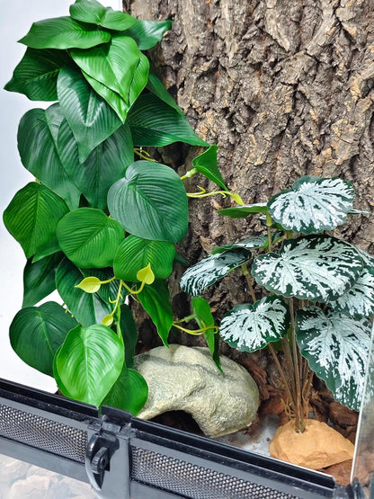 Reptile Plants, Terrarium Hanging Plant Vines, Artificial Leaves with Suction Cup, Bearded Dragon Tank Accessories for Gecko Lizard Snake Frog Tortoise Decorations - Alocasia Velvet