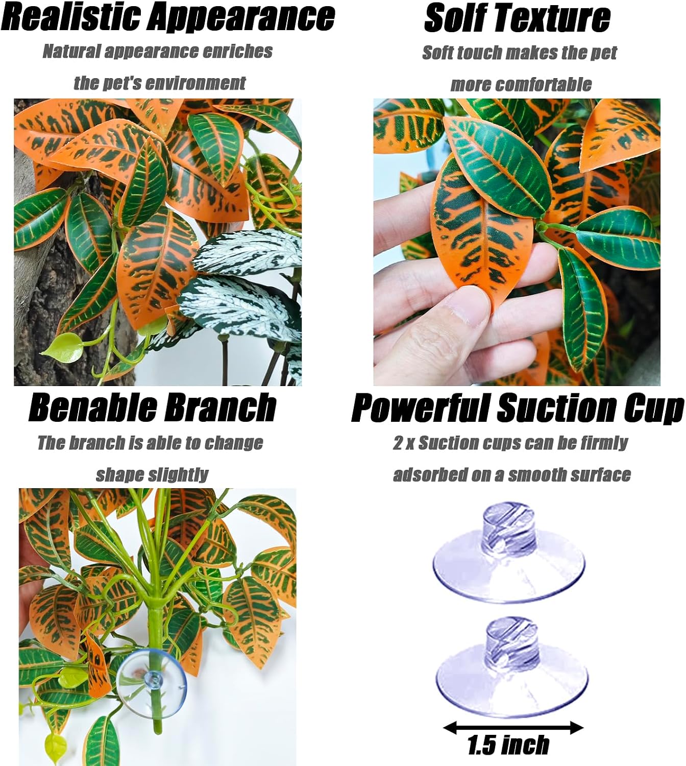 Reptile Plants, Terrarium Hanging Plant Vines, Artificial Leaves with Suction Cup, Bearded Dragon Tank Accessories for Gecko Lizard Snake Frog Tortoise Decorations - Alocasia Velvet