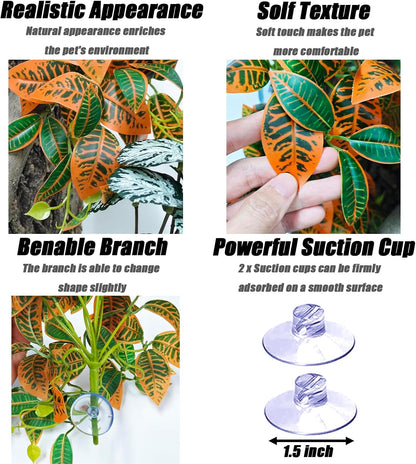 Reptile Plants, Terrarium Hanging Plant Vines, Artificial Leaves with Suction Cup, Bearded Dragon Tank Accessories for Gecko Lizard Snake Frog Tortoise Decorations - Alocasia Velvet