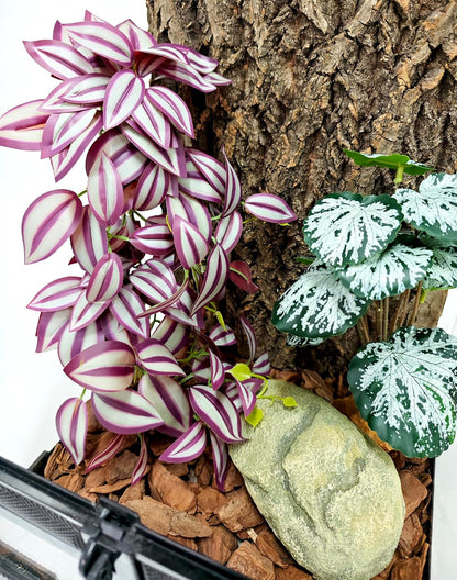 Reptile Plants, Terrarium Hanging Plant Vines, Artificial Leaves with Suction Cup, Bearded Dragon Tank Accessories for Gecko Lizard Snake Frog Tortoise Decorations - Alocasia Velvet