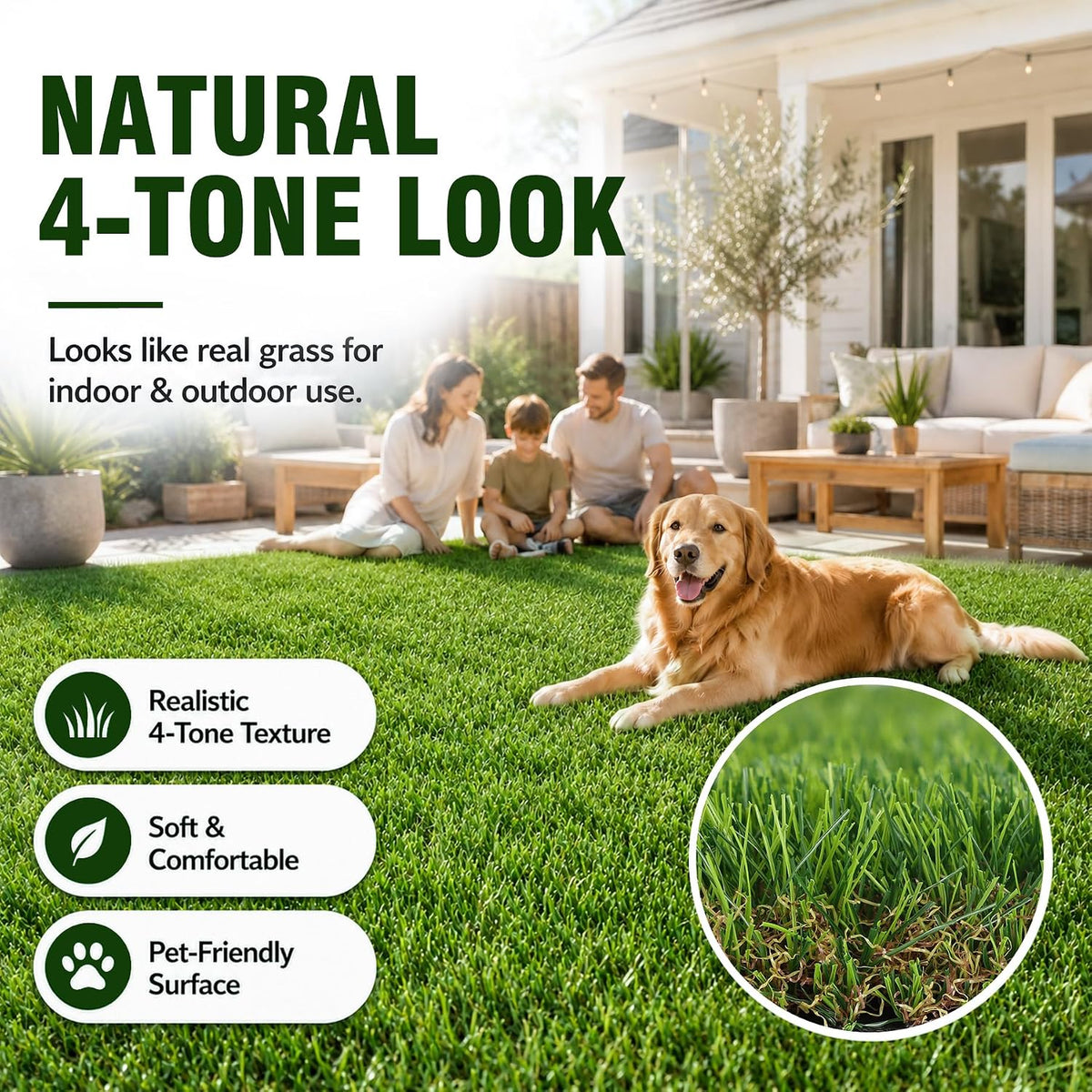 Realistic Artificial Grass Outdoor Rug 3FTX5FT Dog Turf Mat