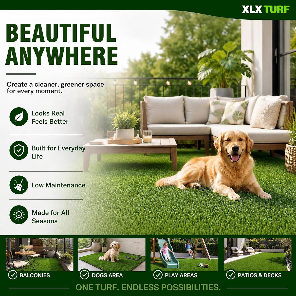 Realistic Artificial Grass Outdoor Rug 3FTX5FT Dog Turf Mat