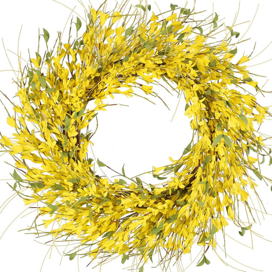 24" Summer Wreaths for Front Door Artificial Forsythia Yellow Flower Wreath