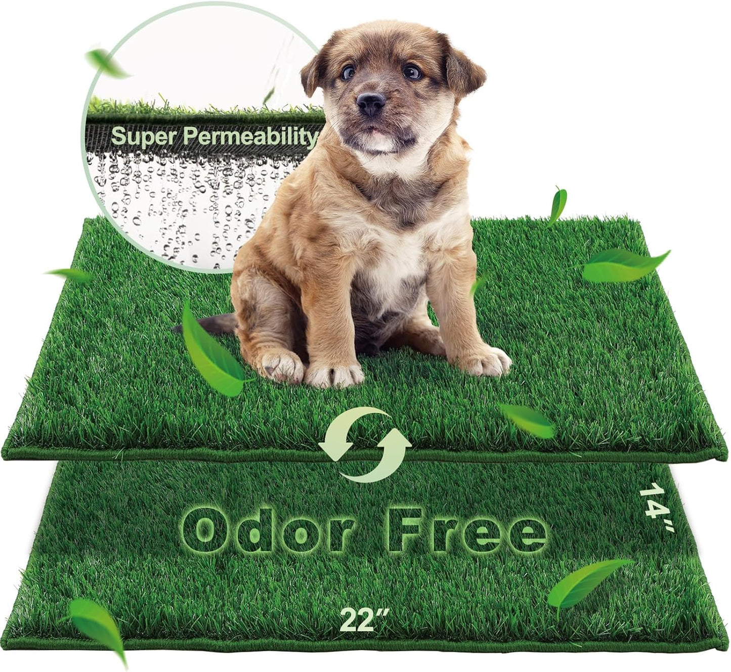 Artificial Grass, Dog Pee Grass Pads for Dogs Potty, 2PCS Odor Free Fake Grass for Dogs Medium 30’’×20’’ with Countless Drainage Holes, Dog Potty Grass Hemmed Edge Realistic