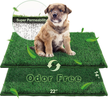 Artificial Grass, Dog Pee Grass Pads for Dogs Potty, 2PCS Odor Free Fake Grass for Dogs Medium 30’’×20’’ with Countless Drainage Holes, Dog Potty Grass Hemmed Edge Realistic