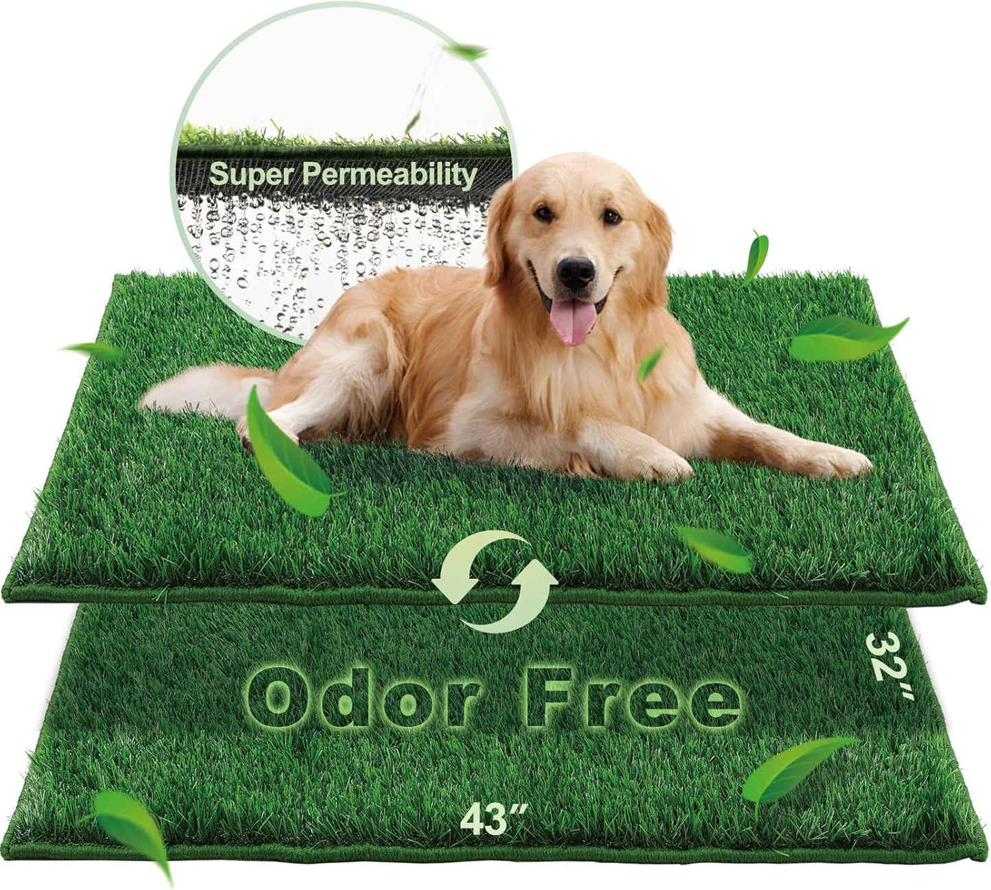 Artificial Grass, Dog Pee Grass Pads for Dogs Potty, 2PCS Odor Free Fake Grass for Dogs Medium 30’’×20’’ with Countless Drainage Holes, Dog Potty Grass Hemmed Edge Realistic