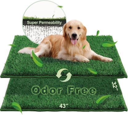 Artificial Grass, Dog Pee Grass Pads for Dogs Potty, 2PCS Odor Free Fake Grass for Dogs Medium 30’’×20’’ with Countless Drainage Holes, Dog Potty Grass Hemmed Edge Realistic