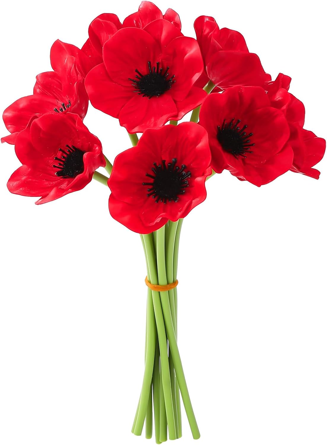 10PCS Red Artificial Poppy Flowers Fake PU Floral Stems Real Touch Silk Like Wedding Memorial Day Decor Bouquet Centerpieces Home Arrangements