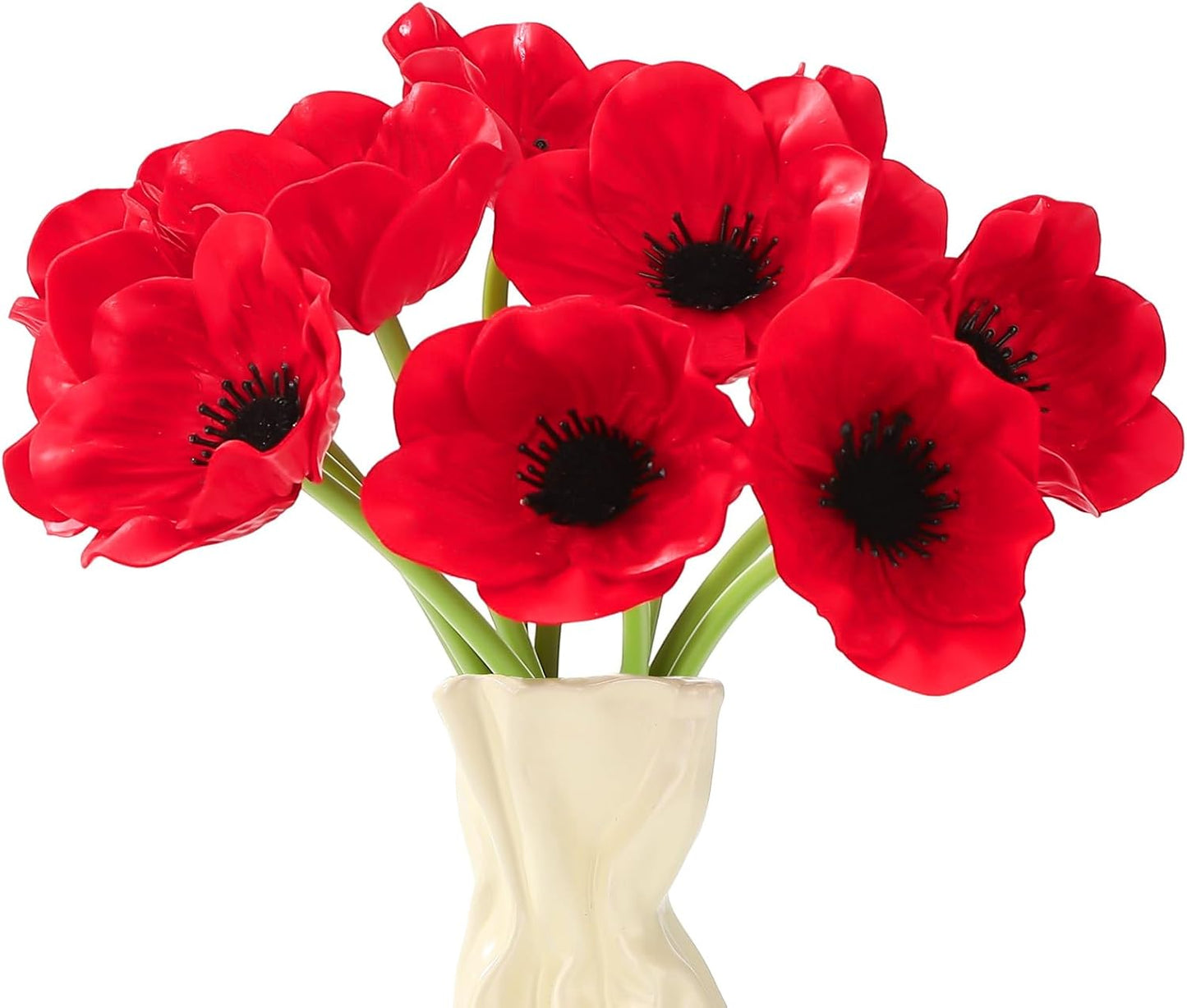 10PCS Red Artificial Poppy Flowers Fake PU Floral Stems Real Touch Silk Like Wedding Memorial Day Decor Bouquet Centerpieces Home Arrangements
