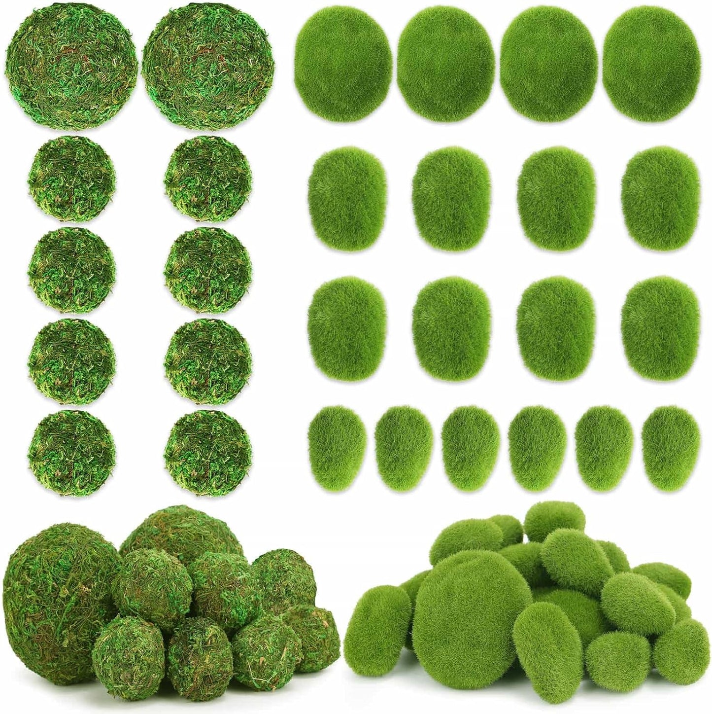 28Pcs Faux Moss Balls and Artificial Moss Rocks Set for Centerpiece Bowl Filler | Fake Large& Small Moss Balls, Greenery Decorative Balls Moss Covered Stones for Coffee Table Shelf Green Home Decor