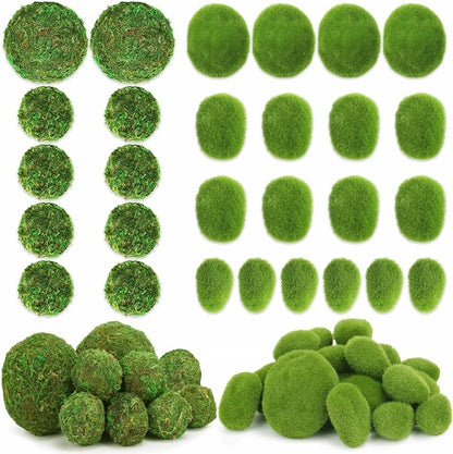 28Pcs Faux Moss Balls and Artificial Moss Rocks Set for Centerpiece Bowl Filler | Fake Large& Small Moss Balls, Greenery Decorative Balls Moss Covered Stones for Coffee Table Shelf Green Home Decor