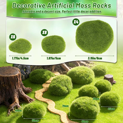 28Pcs Faux Moss Balls and Artificial Moss Rocks Set for Centerpiece Bowl Filler | Fake Large& Small Moss Balls, Greenery Decorative Balls Moss Covered Stones for Coffee Table Shelf Green Home Decor