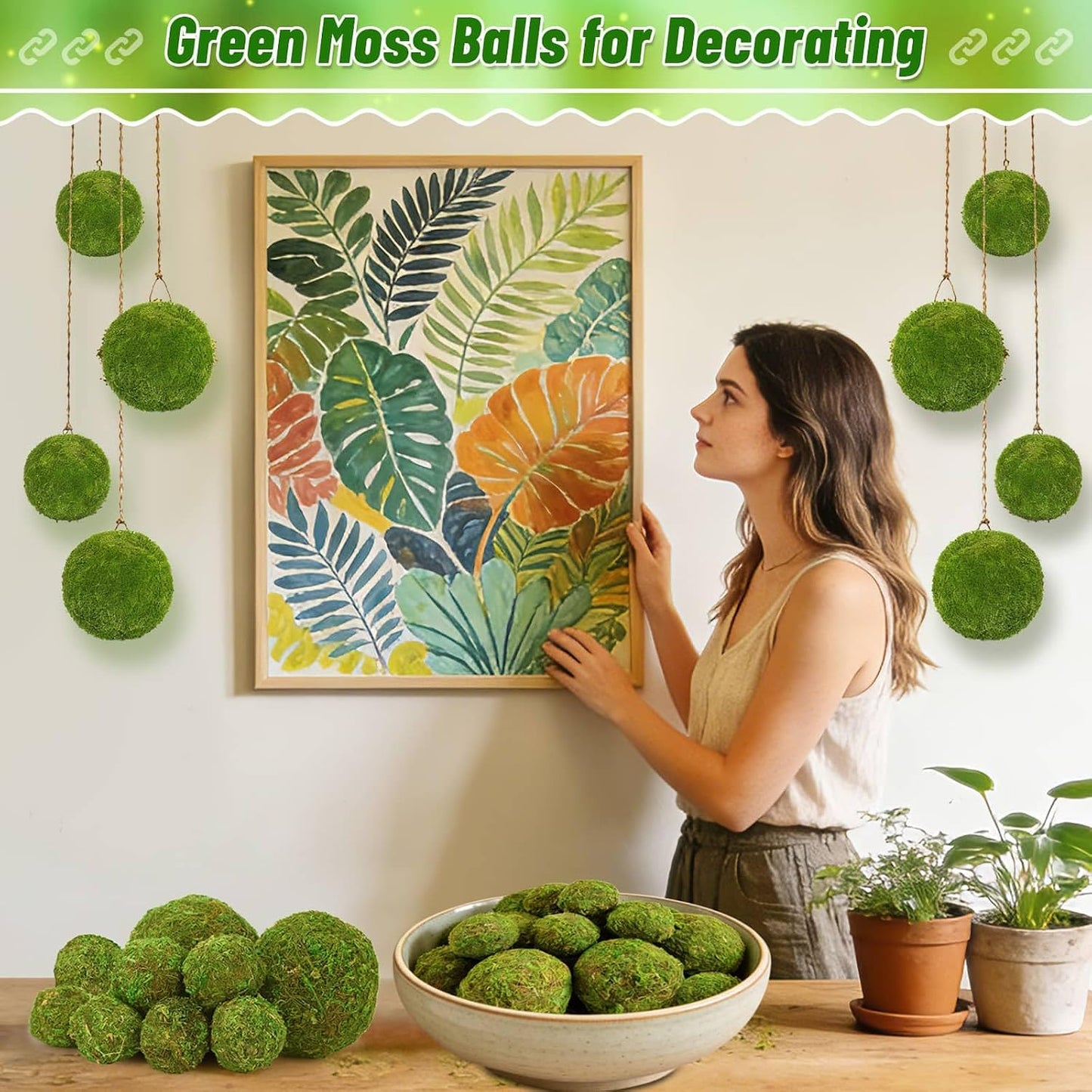 28Pcs Faux Moss Balls and Artificial Moss Rocks Set for Centerpiece Bowl Filler | Fake Large& Small Moss Balls, Greenery Decorative Balls Moss Covered Stones for Coffee Table Shelf Green Home Decor