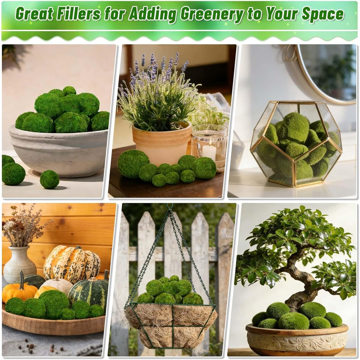 28Pcs Faux Moss Balls and Artificial Moss Rocks Set for Centerpiece Bowl Filler | Fake Large& Small Moss Balls, Greenery Decorative Balls Moss Covered Stones for Coffee Table Shelf Green Home Decor