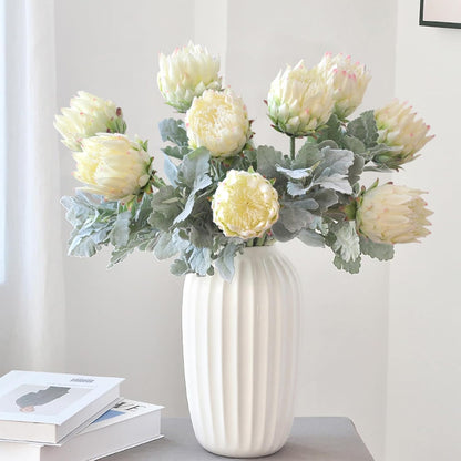 4 Piece Artificial King Protea Flower Tropical Flowers Bouquet Spring Fake Protea Cynaroides Flower Arrangements Silk Flower Bouquet for Wedding Table Centerpiece Decor