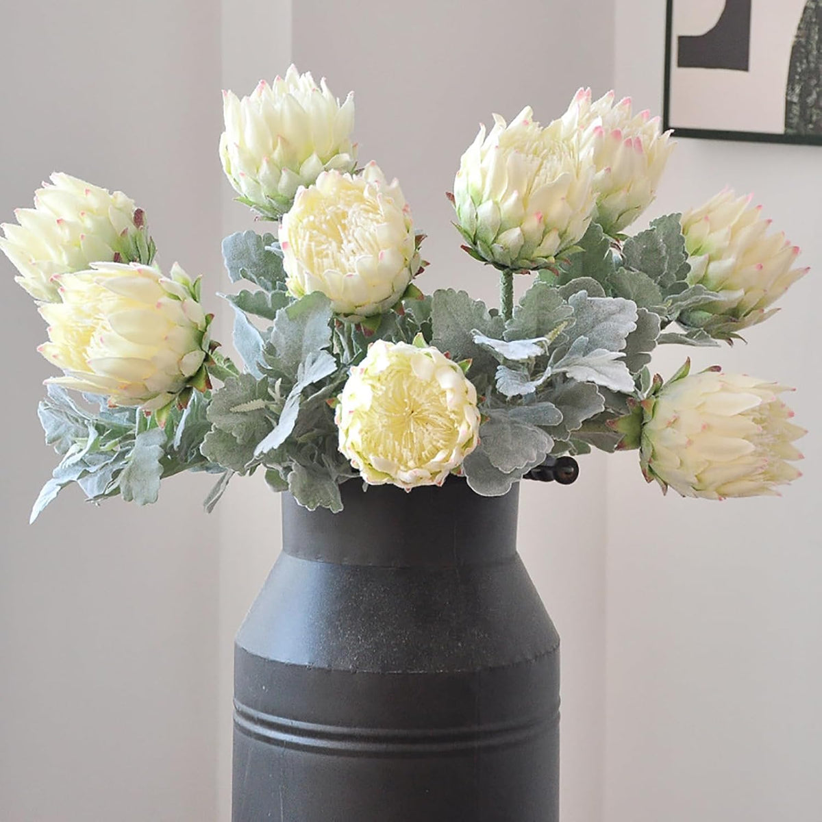 4 Piece Artificial King Protea Flower Tropical Flowers Bouquet Spring Fake Protea Cynaroides Flower Arrangements Silk Flower Bouquet for Wedding Table Centerpiece Decor