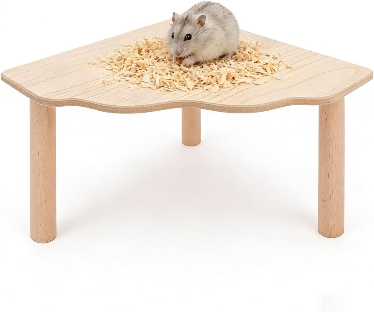 2-Piece Wooden Play Platform Set for Dwarf Syrian Hamsters Gerbils Mice Degus | Natural Pine Hamster Cage Accessories for Small Pets Climbing Resting and Hiding (1 Pack)