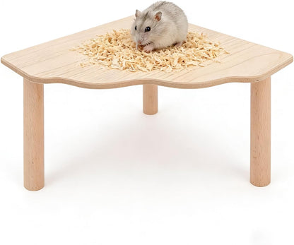 2-Piece Wooden Play Platform Set for Dwarf Syrian Hamsters Gerbils Mice Degus | Natural Pine Hamster Cage Accessories for Small Pets Climbing Resting and Hiding (1 Pack)