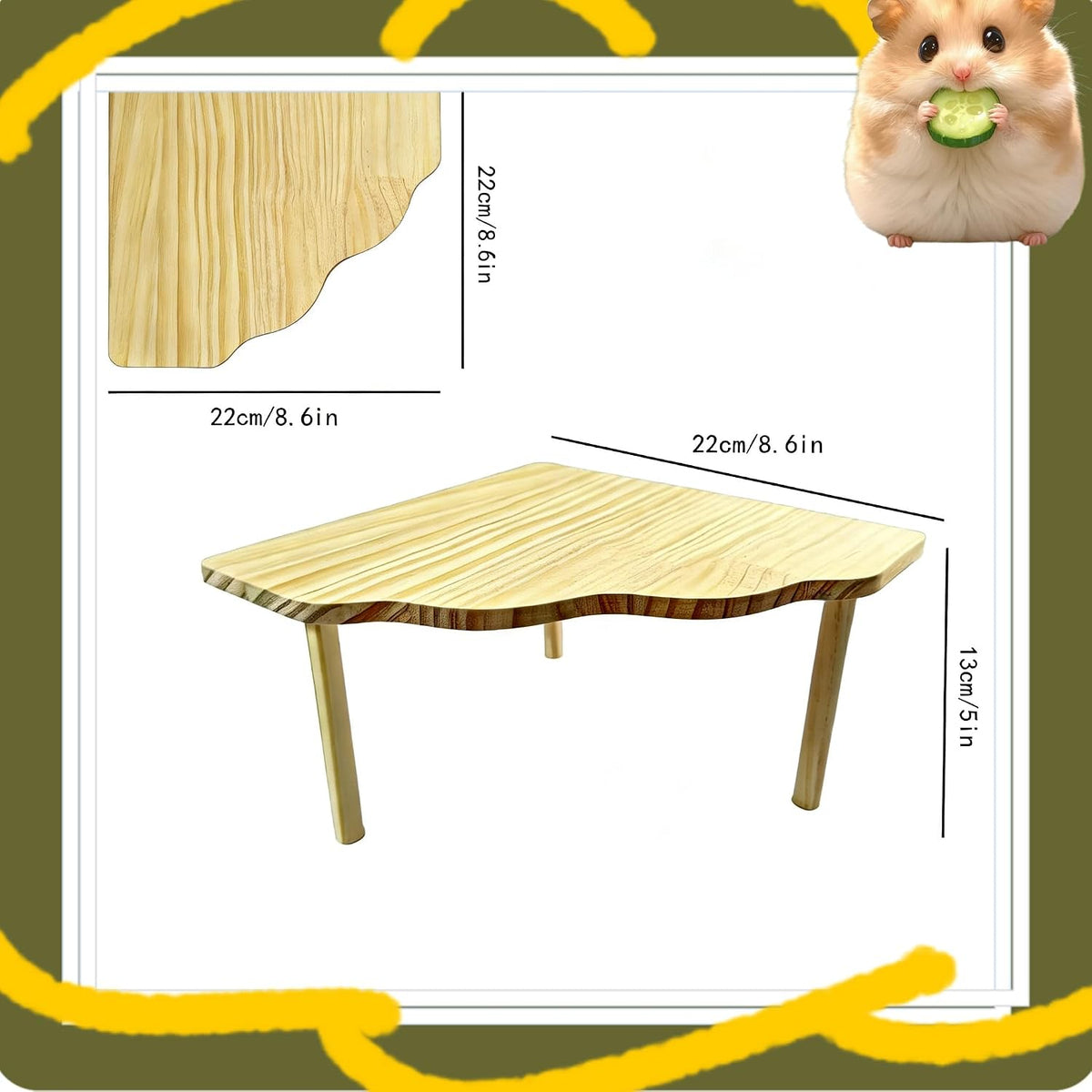 2-Piece Wooden Play Platform Set for Dwarf Syrian Hamsters Gerbils Mice Degus | Natural Pine Hamster Cage Accessories for Small Pets Climbing Resting and Hiding (1 Pack)