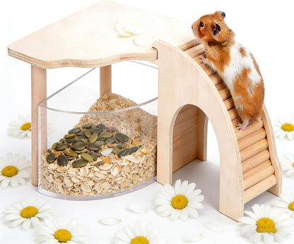 2-Piece Wooden Play Platform Set for Dwarf Syrian Hamsters Gerbils Mice Degus | Natural Pine Hamster Cage Accessories for Small Pets Climbing Resting and Hiding (1 Pack)