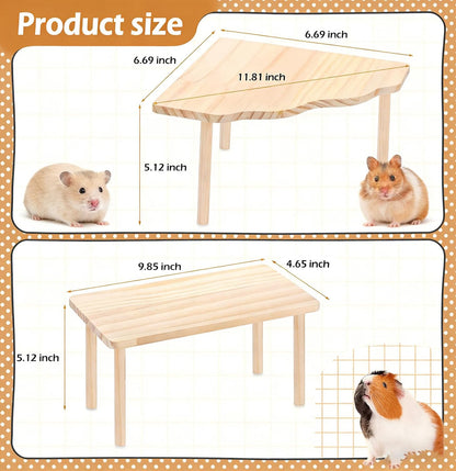 2-Piece Wooden Play Platform Set for Dwarf Syrian Hamsters Gerbils Mice Degus | Natural Pine Hamster Cage Accessories for Small Pets Climbing Resting and Hiding (1 Pack)