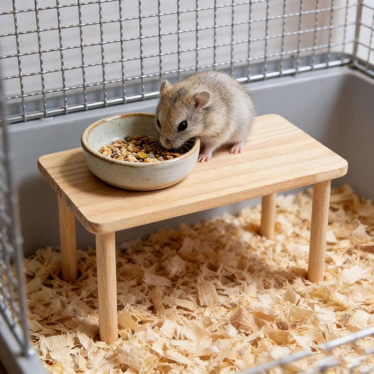2-Piece Wooden Play Platform Set for Dwarf Syrian Hamsters Gerbils Mice Degus | Natural Pine Hamster Cage Accessories for Small Pets Climbing Resting and Hiding (1 Pack)