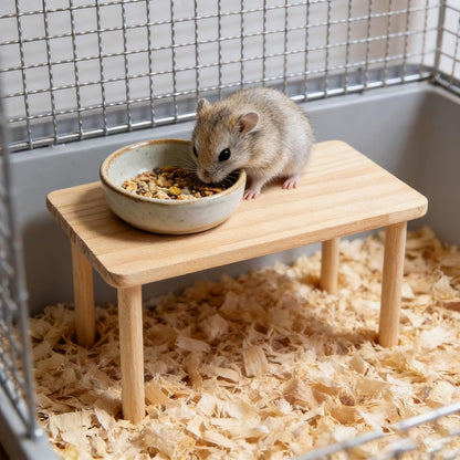 2-Piece Wooden Play Platform Set for Dwarf Syrian Hamsters Gerbils Mice Degus | Natural Pine Hamster Cage Accessories for Small Pets Climbing Resting and Hiding (1 Pack)