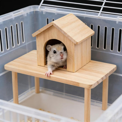 2-Piece Wooden Play Platform Set for Dwarf Syrian Hamsters Gerbils Mice Degus | Natural Pine Hamster Cage Accessories for Small Pets Climbing Resting and Hiding (1 Pack)