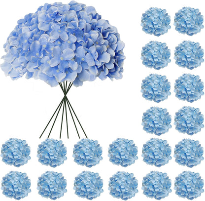 Blue Hydrangea Artificial Flowers Bulk, Faux Hydrangea Flowers Heads, Artificial Fake Silk Hydrangea Flowers with Stems, Blue Flowers Artificial for Decoration Wedding Décor